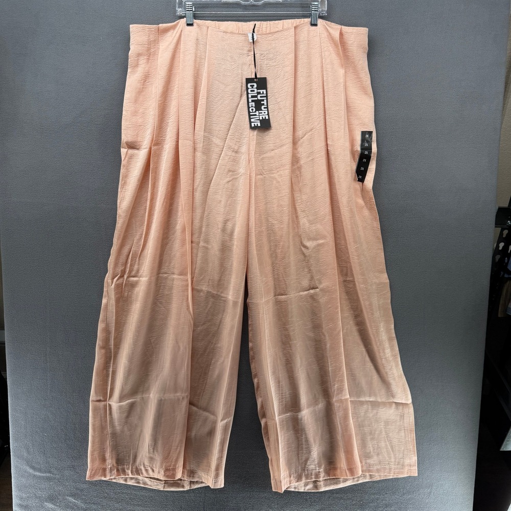 Future Collective Peach Textured Wide Leg Pants Plus Size 2X - Picture 1 of 11